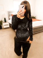 Load image into Gallery viewer, Micha Mesh &amp; Velvet Crewneck Bodysuit - Girl Code Couture
