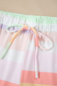 White Rainbow Striped Tee + Shorts Set