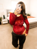 Load image into Gallery viewer, Micha Mesh &amp; Velvet Crewneck Bodysuit - Girl Code Couture
