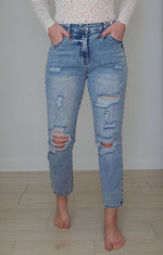 Load image into Gallery viewer, Delilah High Waist Frayed Hem Destructed Slim Jeans

