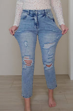 Load image into Gallery viewer, Delilah High Waist Frayed Hem Destructed Slim Jeans
