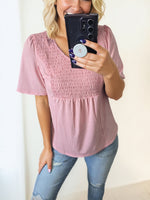Load image into Gallery viewer, Pink Smocked Pleated Babydoll Tee
