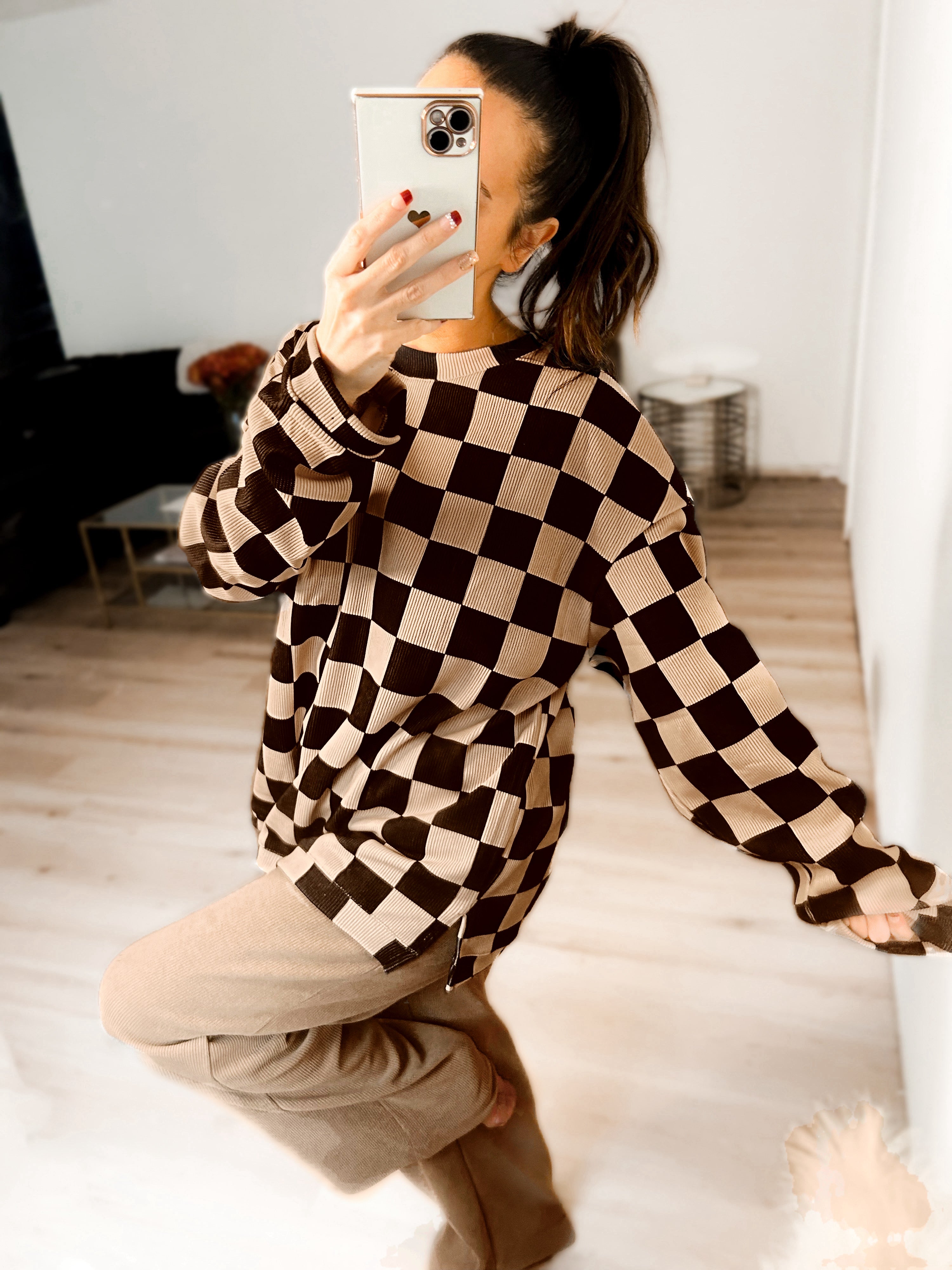 Charlie Checkered Corded Crew Set - Girl Code Couture