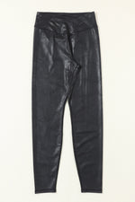 Load image into Gallery viewer, Black Criss Cross Waist Leather Leggings
