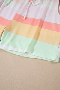 White Rainbow Striped Tee + Shorts Set