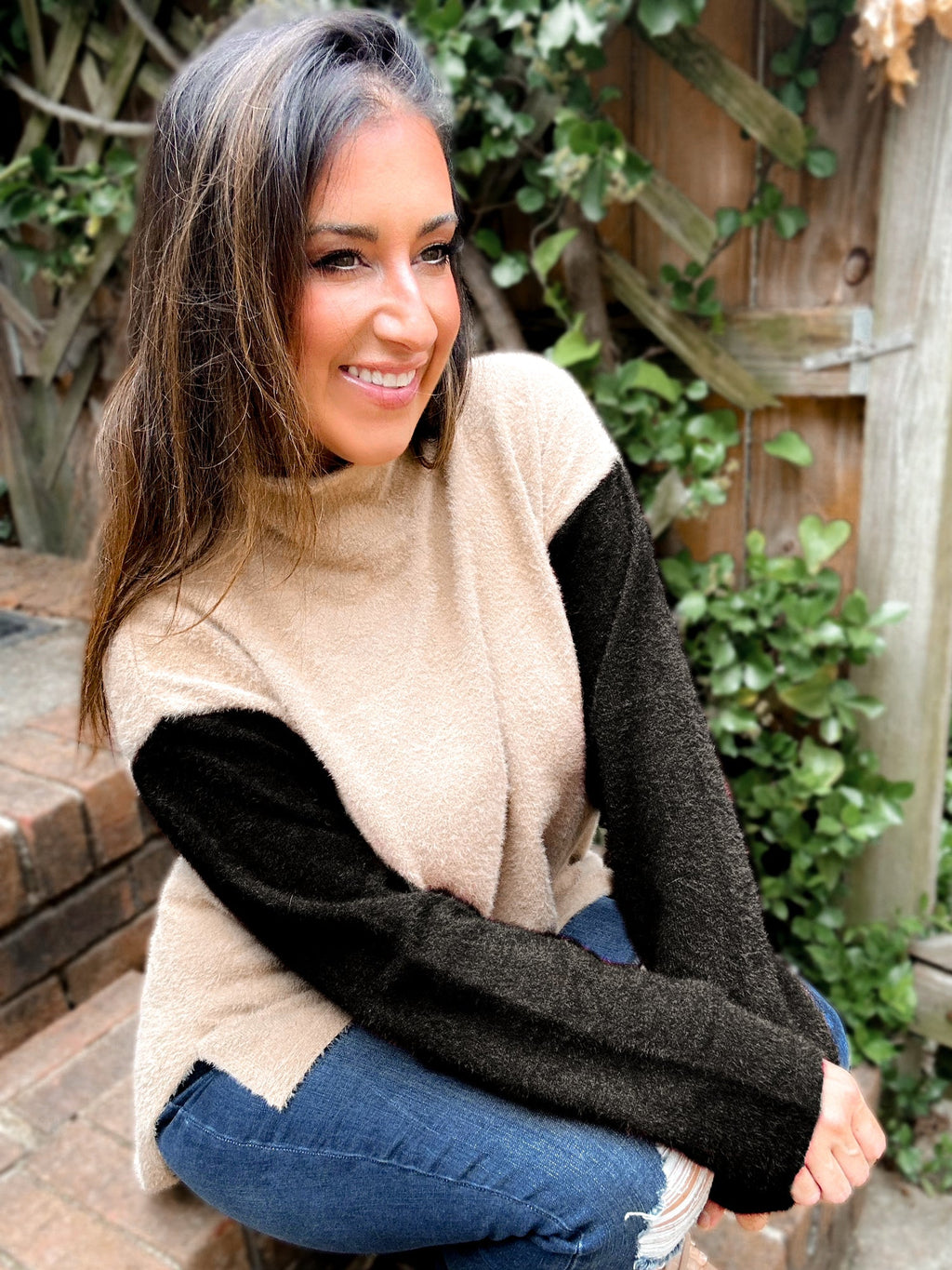 Collette Colorblock Fuzzy Mockneck Sweater - Girl Code Couture