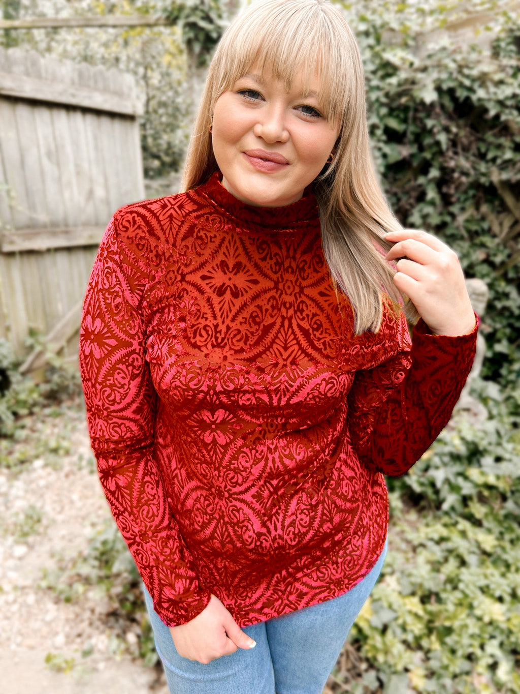 Mila Mesh & Velvet Mockneck Top - Girl Code Couture