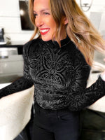 Load image into Gallery viewer, Mila Mesh &amp; Velvet Mockneck Top - Girl Code Couture
