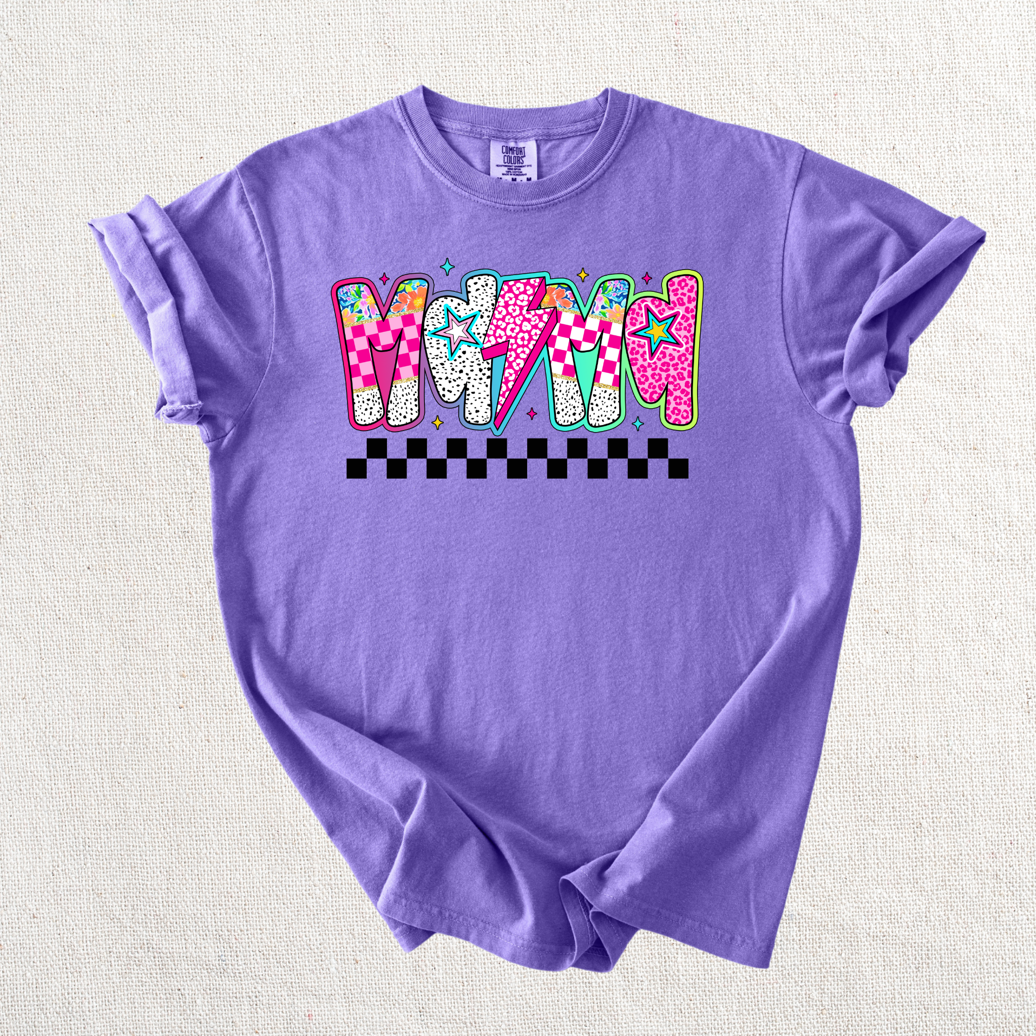 Checkered Neon Mama Graphic Tee