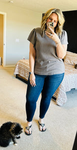 Ribbed Knit Ruffle Sleeve Top
