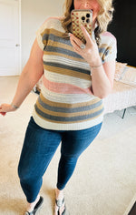 Load image into Gallery viewer, Striped Eyelet Knit Short Sleeve Sweater Tee
