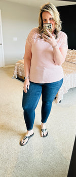 Load image into Gallery viewer, Lace Detail Waffle Knit Top
