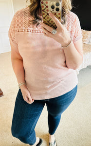 Lace Detail Waffle Knit Top