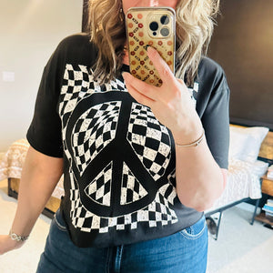 Black Check Peace Top
