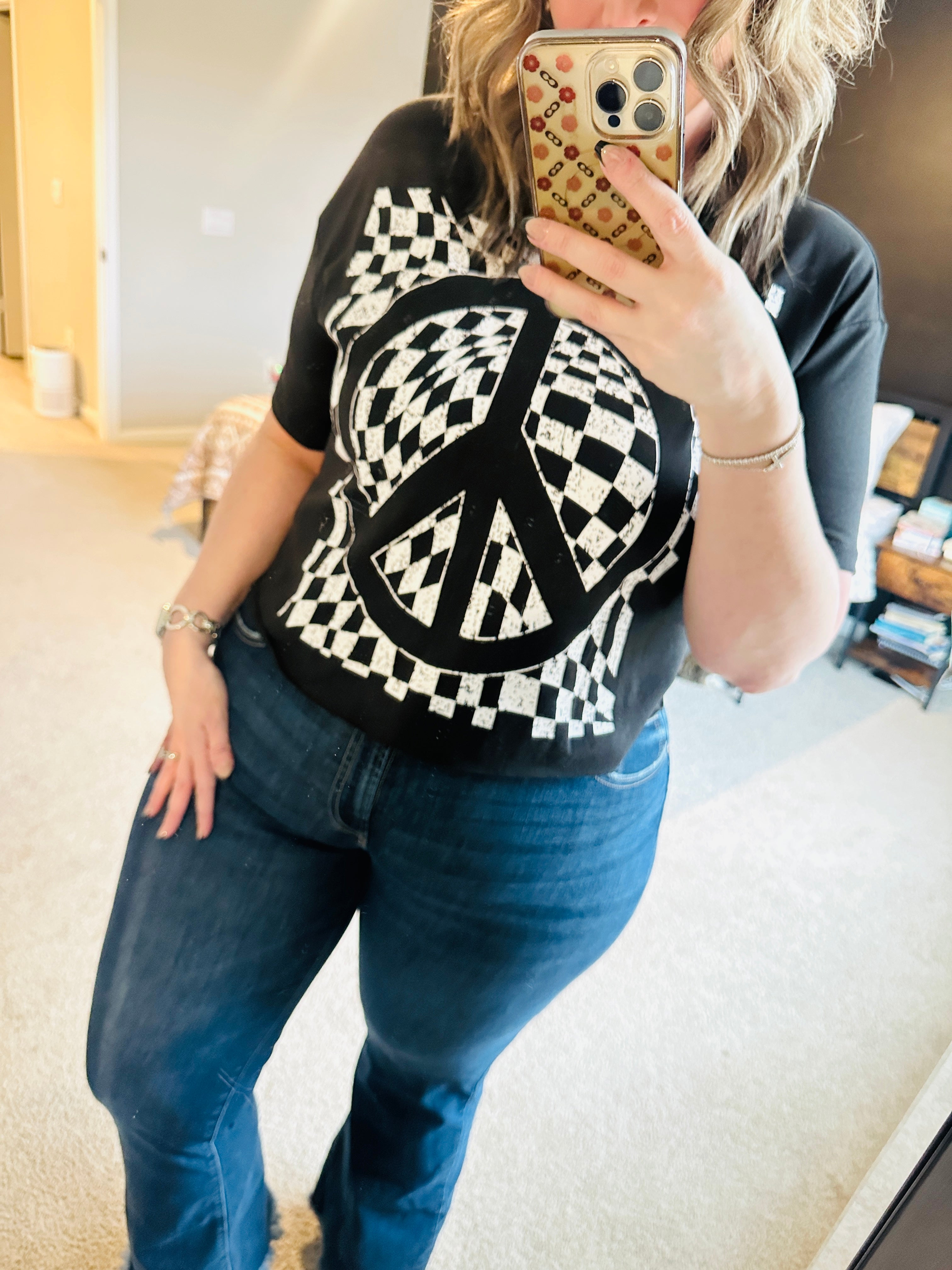 Black Check Peace Top