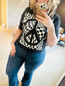 Black Check Peace Top