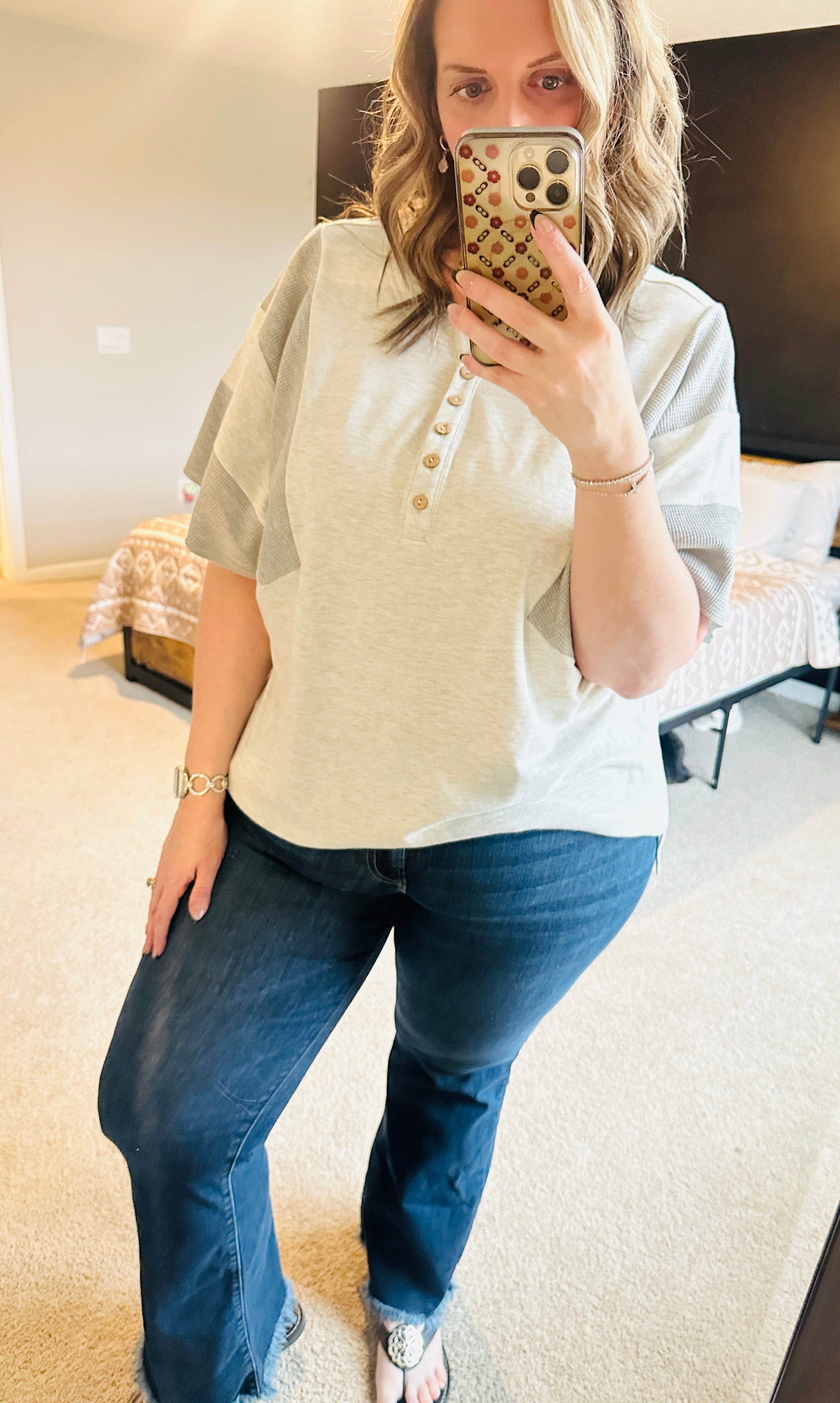 Gray Colorblock Waffle Top