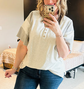 Gray Colorblock Waffle Top