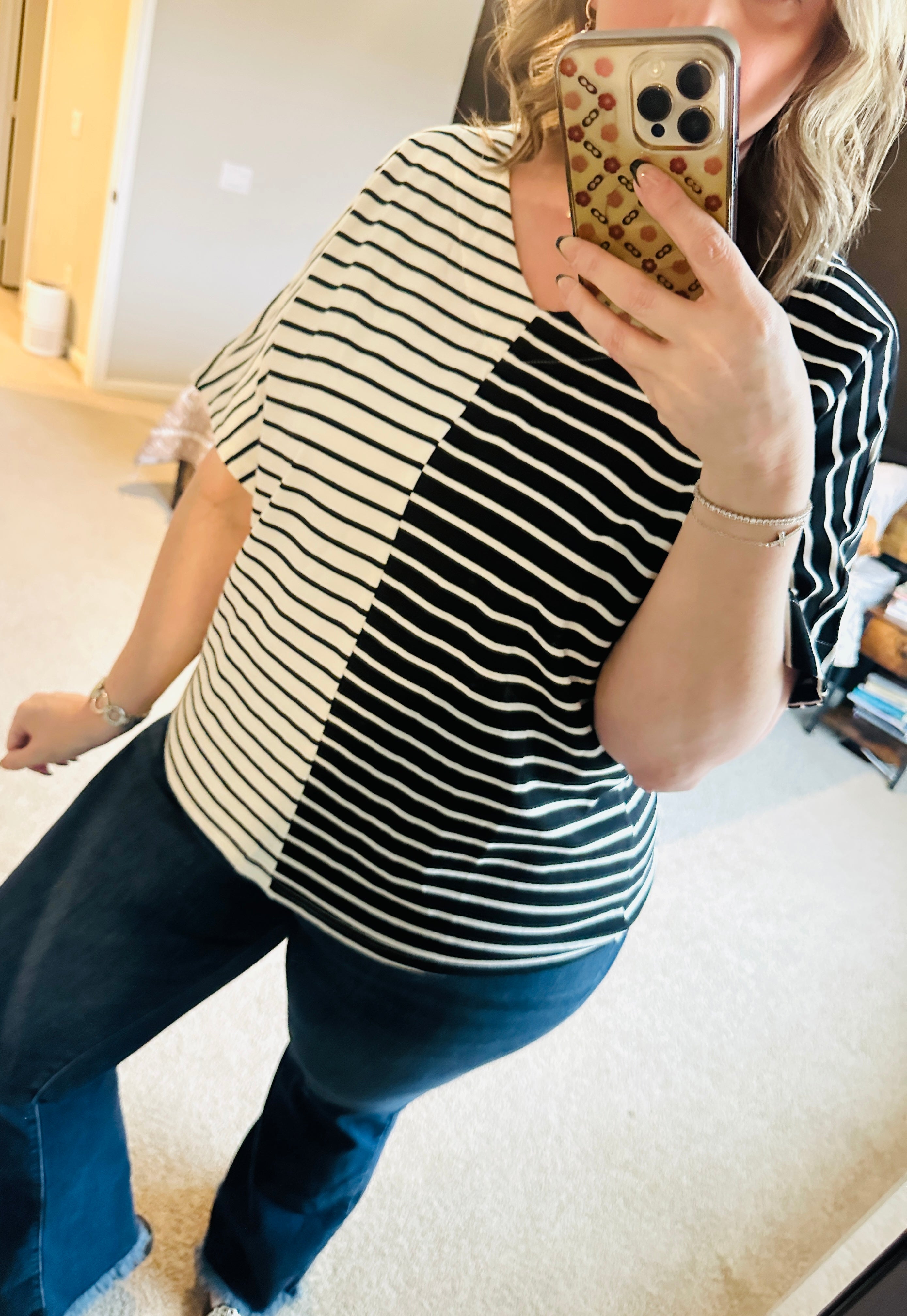 Black Stripe Colorblock Top