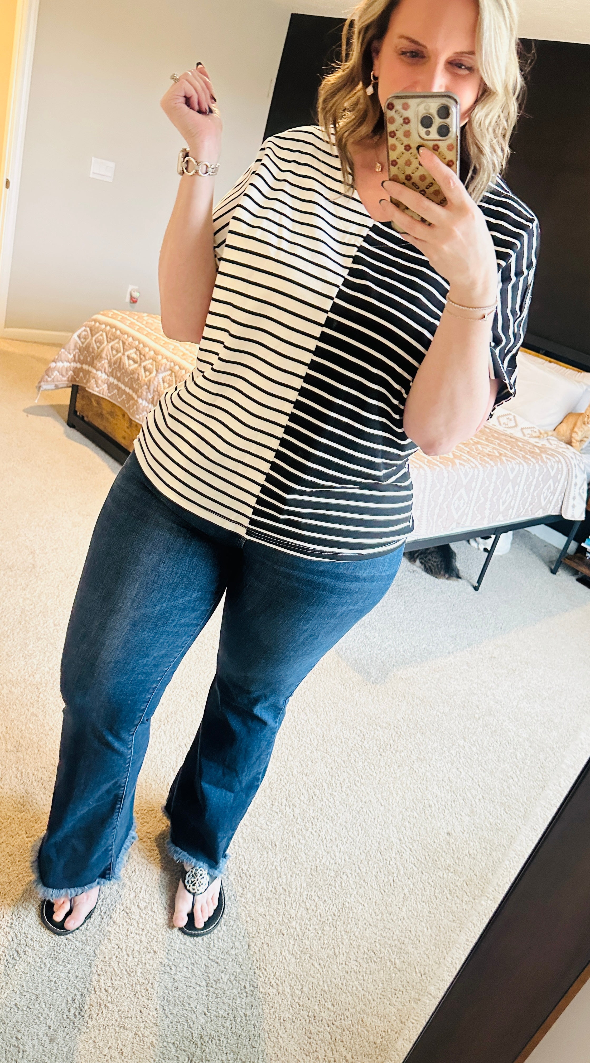 Black Stripe Colorblock Top