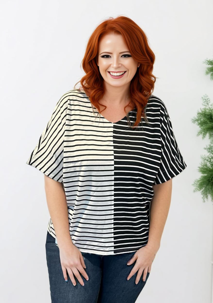 Black Stripe Colorblock Top