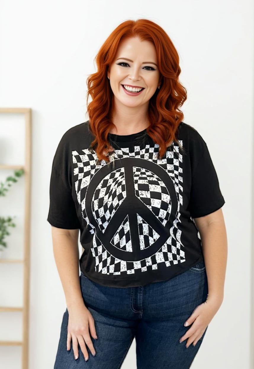 Black Check Peace Top