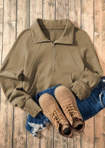 Load image into Gallery viewer, Half Zip Thumbhole Sleeve Sweatshirt
