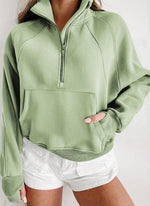 Load image into Gallery viewer, Half Zip Thumbhole Sleeve Sweatshirt
