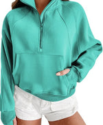 Load image into Gallery viewer, Half Zip Thumbhole Sleeve Sweatshirt
