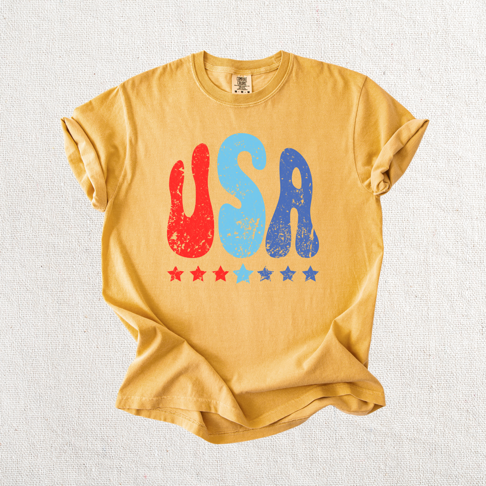 USA Bubble Letters with Stars Graphic Tee