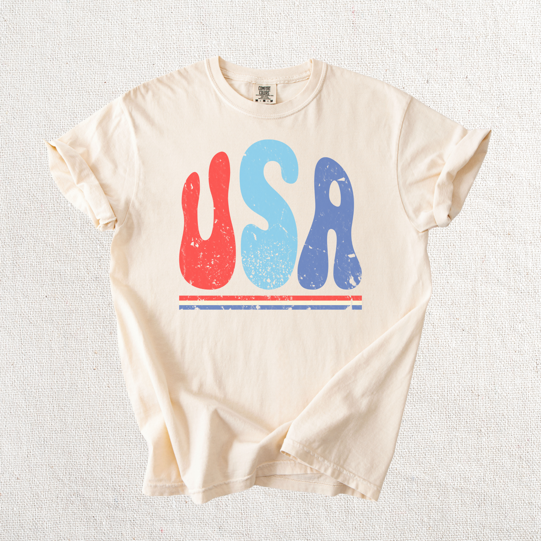 USA Bubble Letters with Stripes Graphic Tee