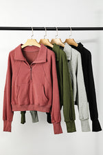 Load image into Gallery viewer, Half Zip Thumbhole Sleeve Sweatshirt
