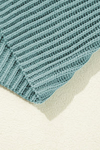 Dusty Teal Side Slit Short Sleeve Oversized Sweater