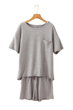 Load image into Gallery viewer, Gray Waffle Oversized Shorts + Tee Set
