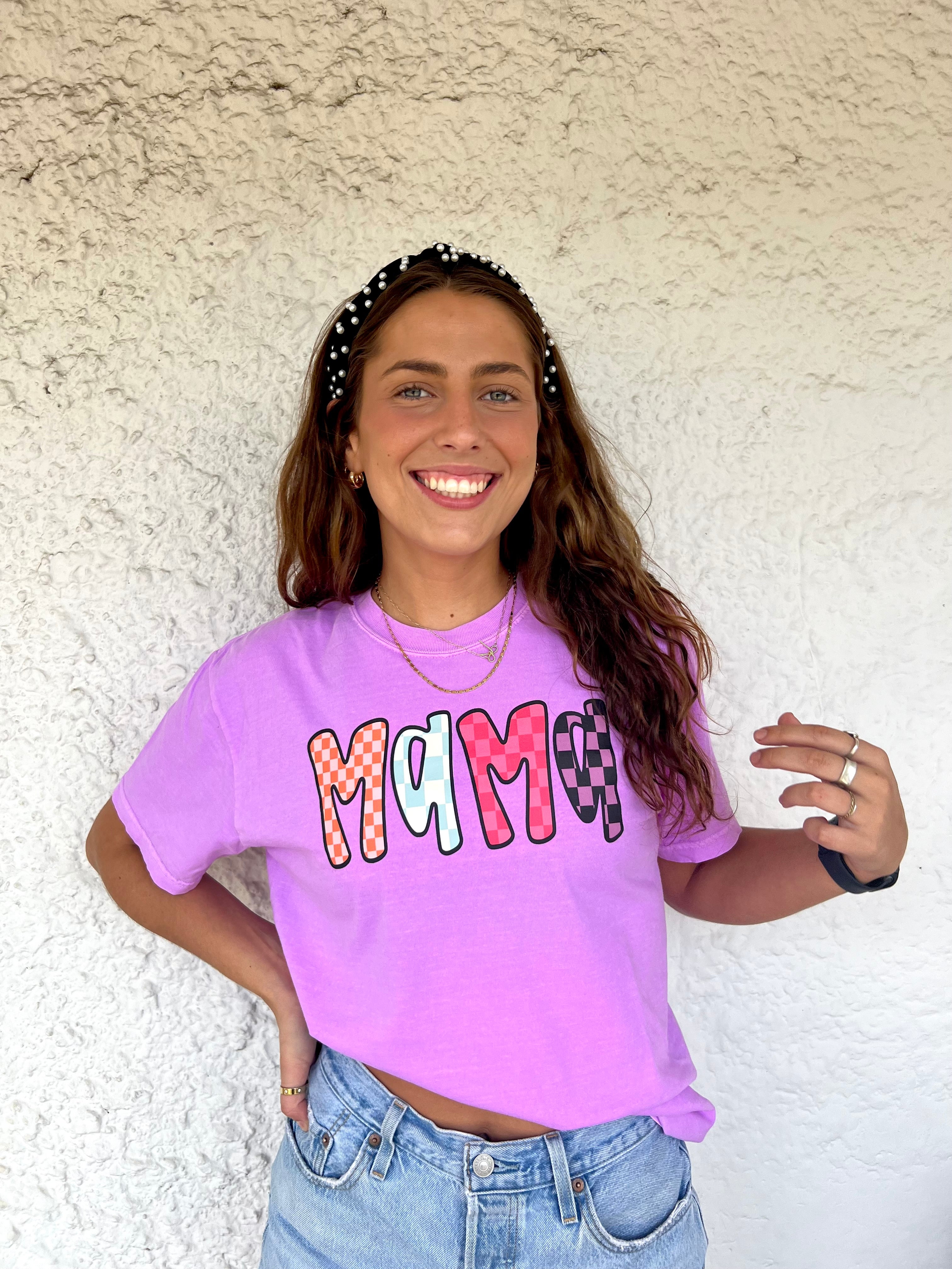 Colorful Checkered Mama Graphic Tee