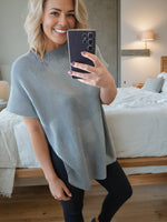 Load image into Gallery viewer, Dusty Teal Side Slit Short Sleeve Oversized Sweater
